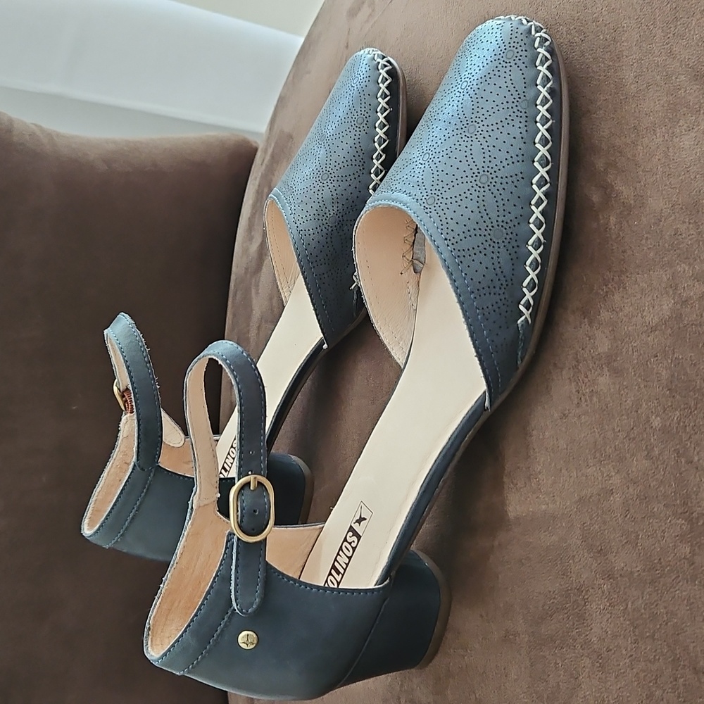 PIKOLINOS Gomera Leather Blue Ankle Strap Low Almost Flat Heel Pump Size 42